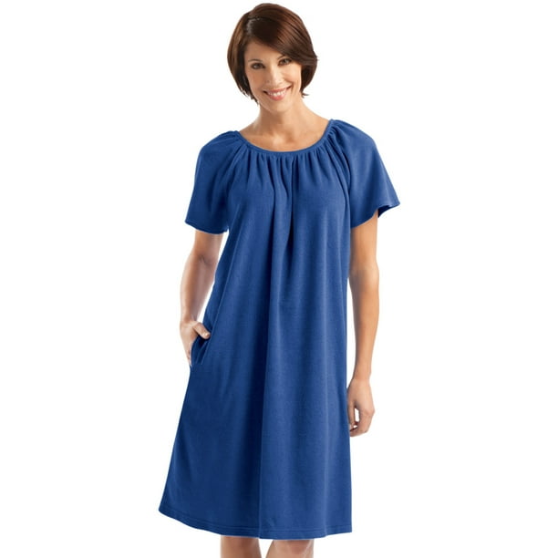 Collections Etc Women's Solid Color Comfort Fit ShortSleeve Terry Cotton Summer Dress with Side