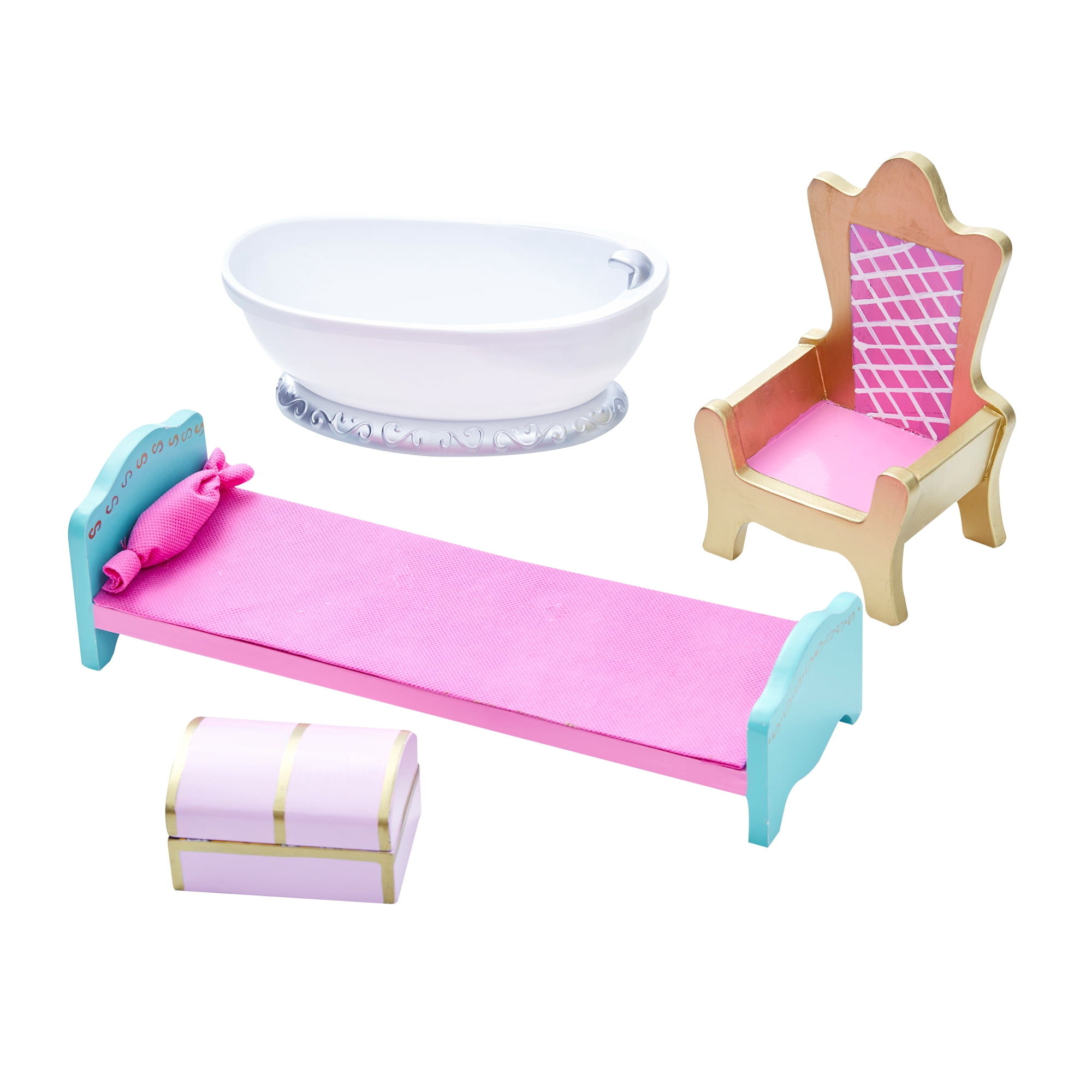 Teamson Kids Dreamland Castle Wooden Vanity Play Set with Stool & Mirror, Pink/White