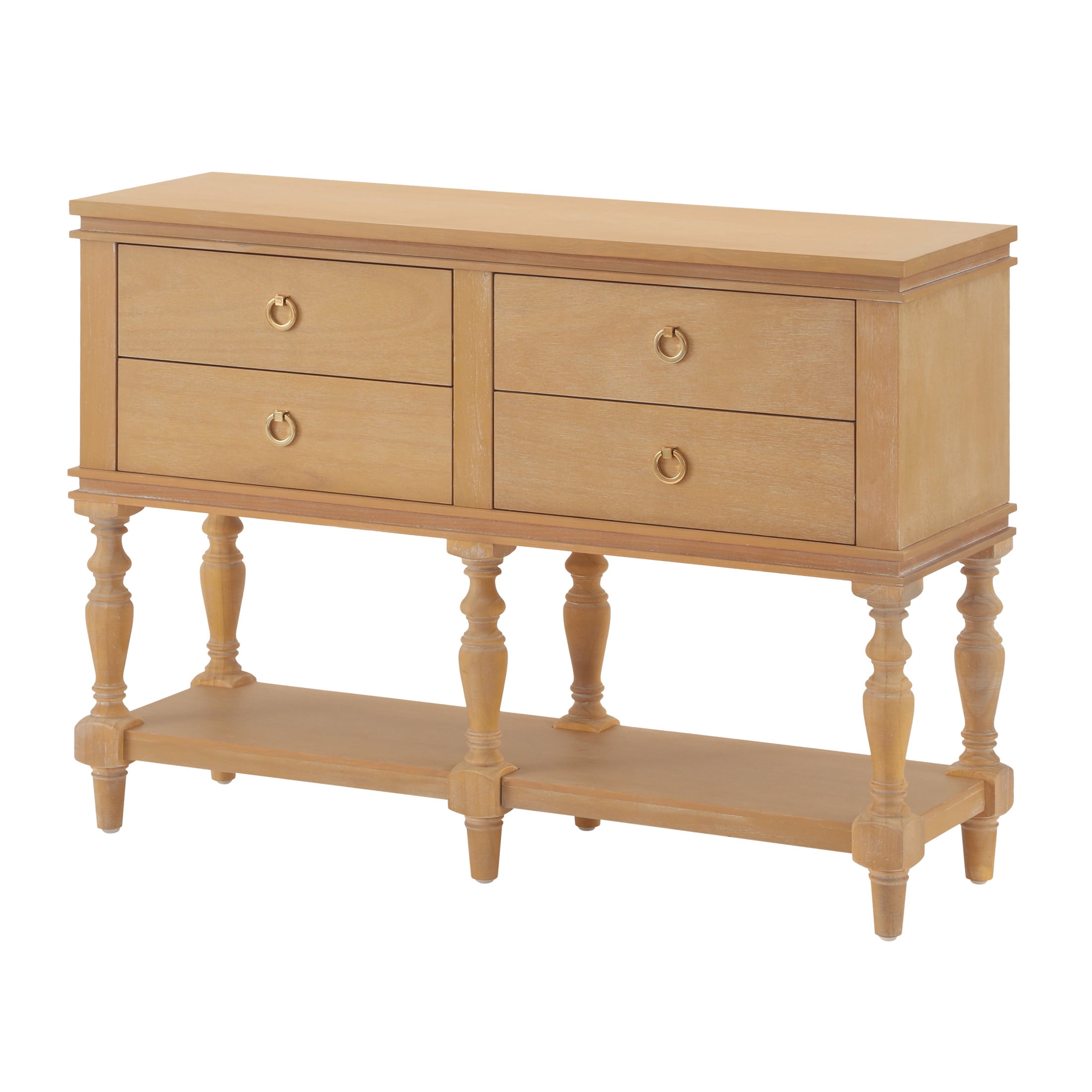 Christopher Knight Home 42" Vintage Console Table with 4 Soft-Close Drawers, Bottom Shelf, Natural