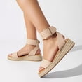thumbnail image 2 of YDN Women's Espadrilles Wedge Sandals Platform Ankle Strap Buckle Low Heels Open Toe Pumps Summer Holiday Dress Shoes Size 15 Nude, 2 of 3