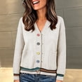 thumbnail image 2 of PBFRDSJ Women's Knit Cardigan Sweaters Contrast Striped V Neck Colorful Button Open Front Sweater Long Sleeve Knit Outerwear with Pockets Free Sizes, 2 of 6