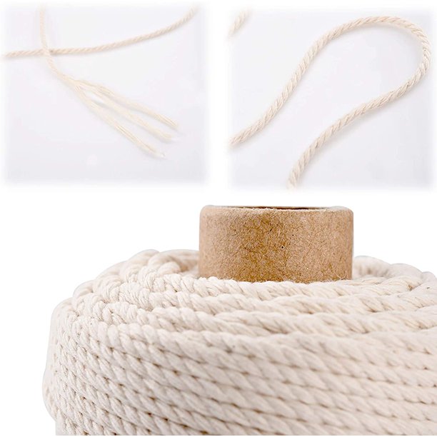 Cuerda de macramé de 3 mm x 100 m, cuerda de algodón, cuerda de macramé de algodón, cuerda natural para colgar plantas, tejer, decoración de bricolaje, envoltorio de regalo