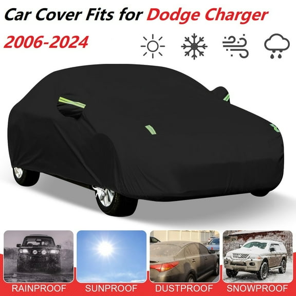 Full Car Cover Custom Fits for Dodge Charger 2006-2024, 210T Waterproof Anti-UV Windproof Dustproof All Weather Outdoor Indoor Protection with Reflective Strips, Black
