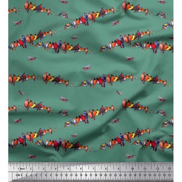 Soimoi Cotton Cambric Fabric Colorful Bird Print Sewing Fabric Yard 56 Inch Wide
