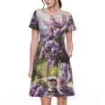 thumbnail image 1 of Balery Lilacs Teapot Scenic Painting Vestidos sueltos de manga corta para mujer, vestidos de verano 2025, vestidos casuales de corte A con vuelo., 1 of 6
