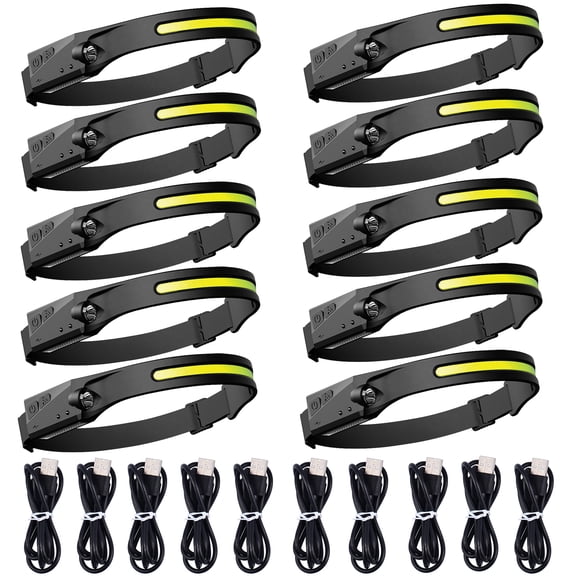 Headlamp Flashlight, 5 Modes Motion Sensor Rechargeable Headlight for Adults & Kids, 230° Wide Beam 350 High Lumens Bright IPX4 Head Lamp 10 Pack