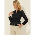 thumbnail image 3 of Blusa Allegra K de gasa con peplum de manga larga y estampado floral para mujer Negro S, 3 of 5