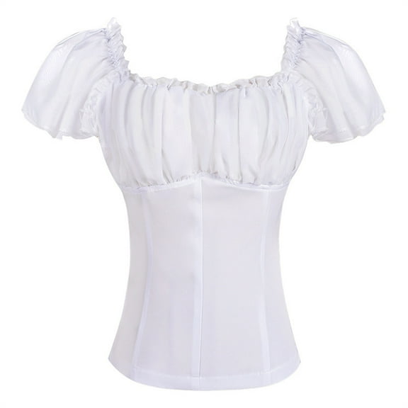 Kaemgyyd Renaissance Shirts for Women Summer Ruffle Short Sleeve Square Neck Corset Top Blouse Vintage Party Clubwear