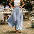 thumbnail image 5 of Zynoxe Womens Maxi Skirts Casual Ruched Elastic Drawstring High Waist Boho Skirts Versatile Elegant Dating Breathable Travel Boho Skirts Blue L, 5 of 7