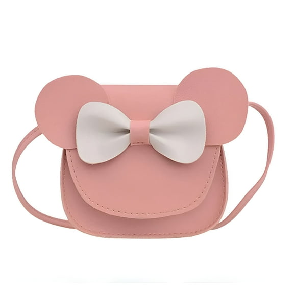 GASTROPOD Little Mouse Ear Bow Crossbody Purse, Little Girl Purse, Pu Shoulder Handbag for Kids Girls Toddlers, Pink and White