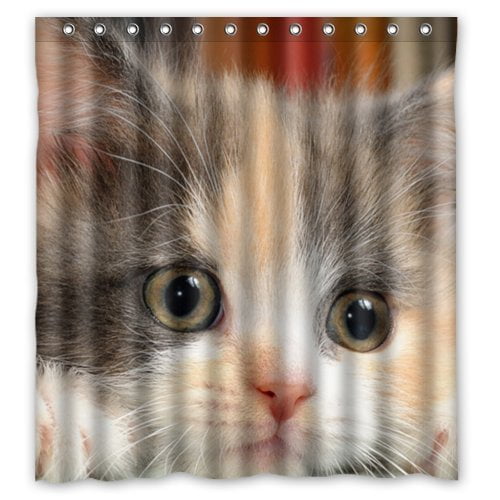 HelloDecor Baby Cat Kitty Face Animal Shower Curtain Polyester Fabric  Bathroom Decorative Curtain Size 66x72 Inches 
