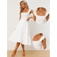 thumbnail image 2 of Vestido de verano con fruncido para mujer, cuello cuadrado, estilo bohemio, sin mangas, con volantes, a media pierna blanco M, 2 of 5