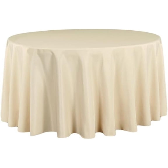LTC Linens 120 in. Round Polyester Tablecloth Beige for Wedding Party