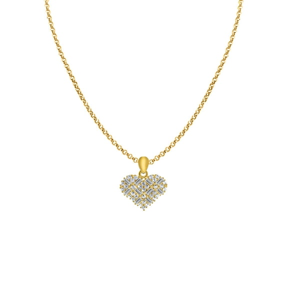 Precious Stars 14K Yellow Gold Cubic Zirconia Ladies Small Heart Pendant with 16" Chain Necklace