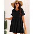 thumbnail image 3 of Unique Bargains Women's V Neck Ruffle Short Sleeve Dress with Pockets L Black, 3 of 6
