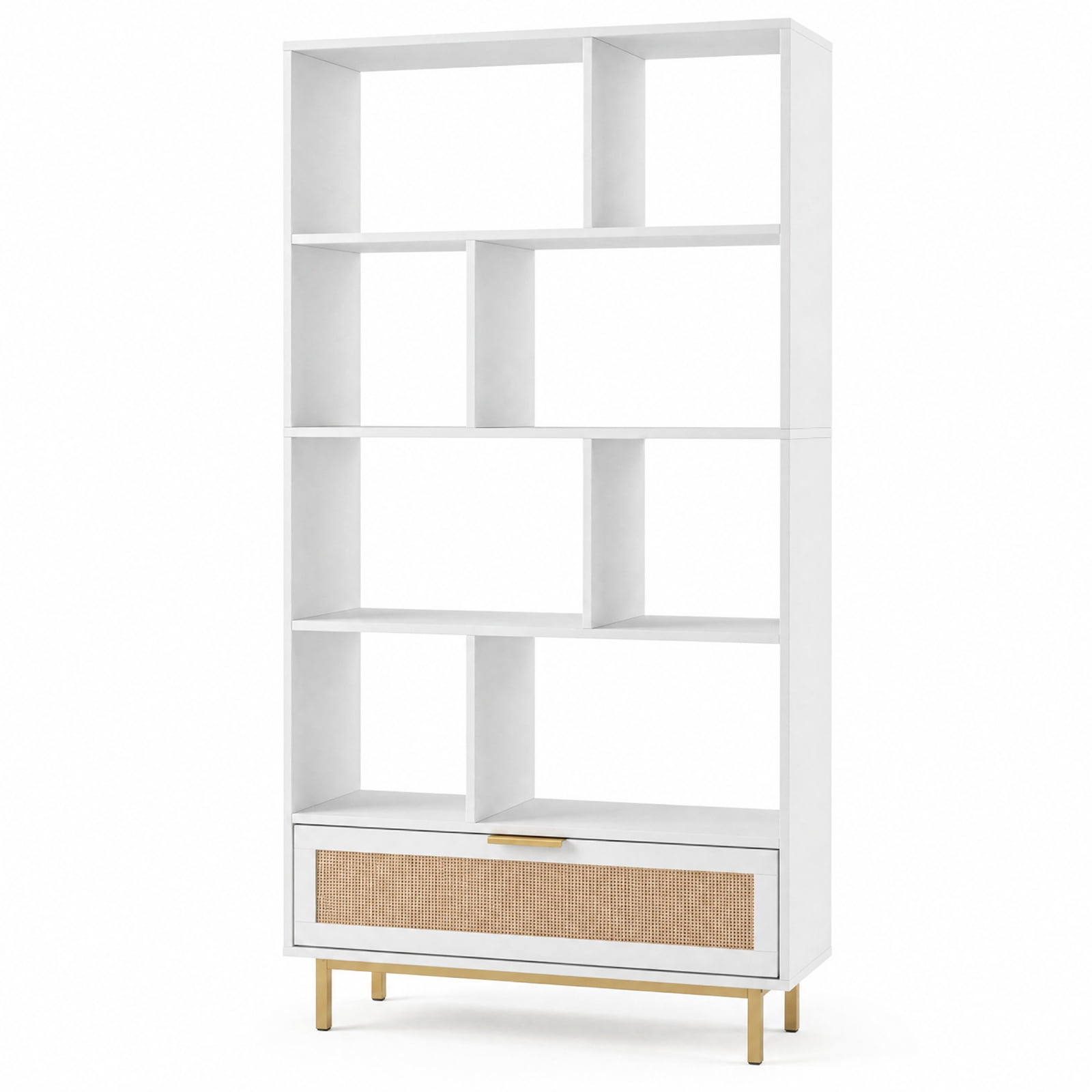 Furnibear 64 inch 6-Tier Tall Wooden Bookcase with 8 Open Cubes for Living Room Home Office Bedroom Display Storage Shelf, White