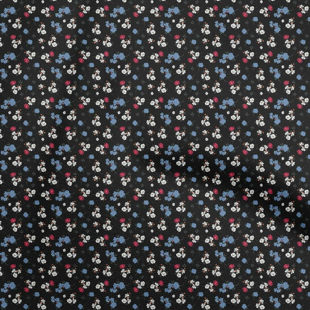 oneOone Coton Popeline Tissu Noir Robe Florale Tissu Tissu Imprimé par la Cour 56 Pouces de Large