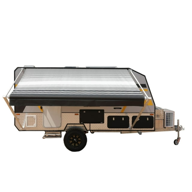 ALEKO RV Rétractable Auvent 13'X8' Camping Imperméable Vinyle Canopée Rayures Noires