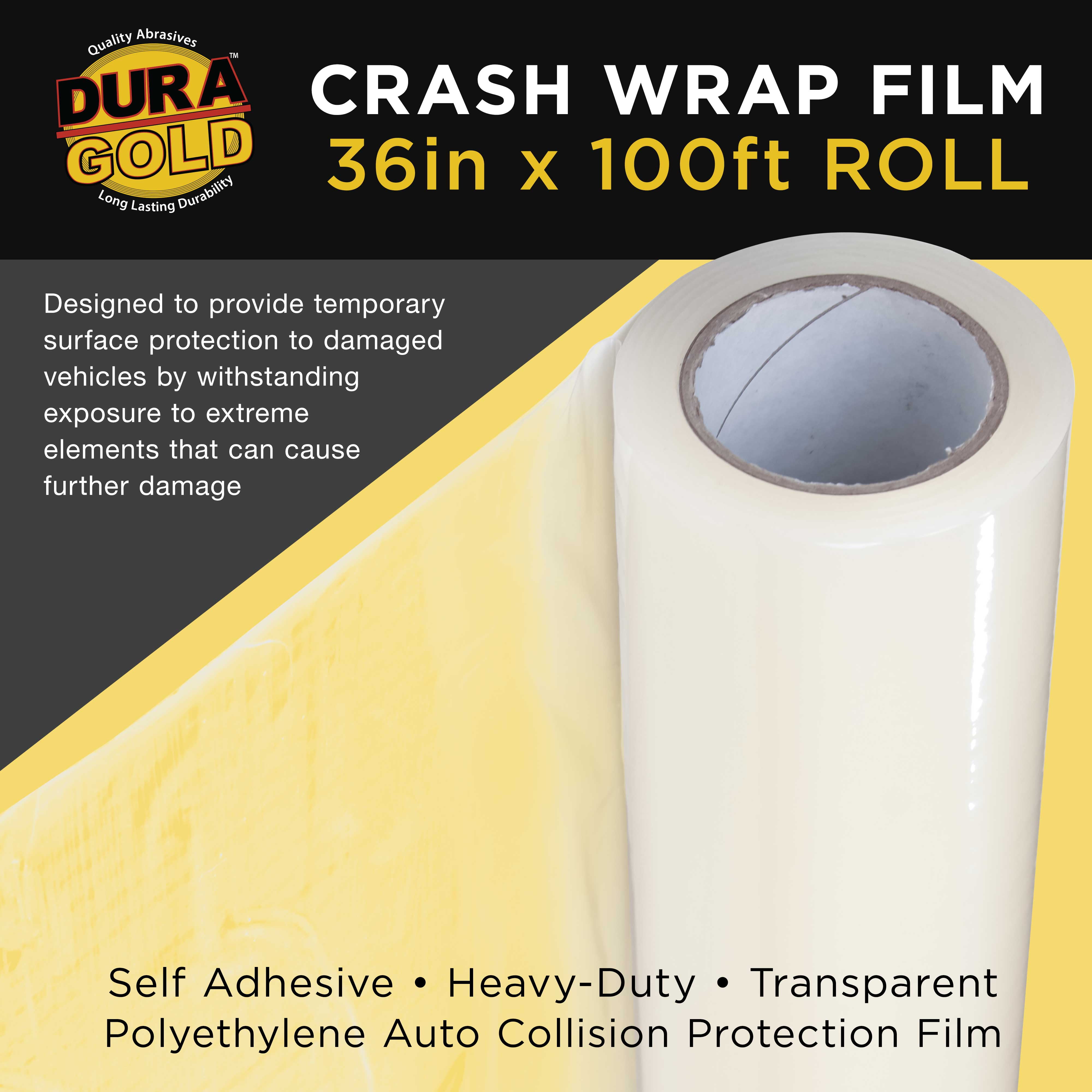 Dura-Gold Crash Wrap Film, 36-inch x 100' Roll - Strong Clear Auto Collision Wrap, Weather, Rain, Dust Protection for Damaged Vehicles, Broken Car Windows Windshields - Attaches Securely, Easy Removal