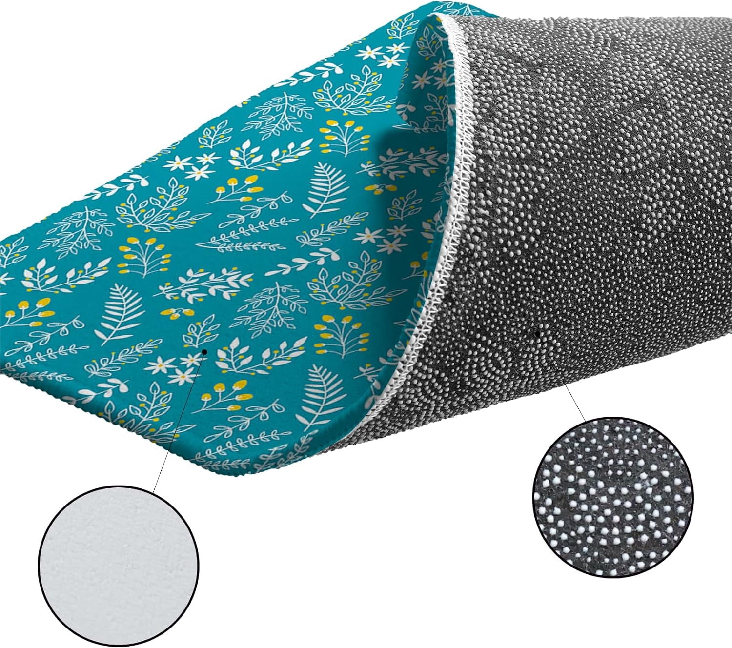 Kitchen Rug Mat Christmas Holly Berry Turquoise, Set of 2, Anti-Fatigue Non-Skid Washable Kitchen Runner Rugs, Soft Comfort Rug for Kitchen, Floor Home, Front of Sink, Laundry