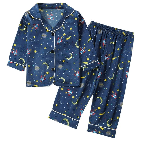 Odeerbi 1-8 Años Niños Niñas Pijama de Satén Con Solapa Dentada Camisa de Manga Larga Conjunto de Pantalones Suave Estampado de Rayas Pijama de Dos Piezas