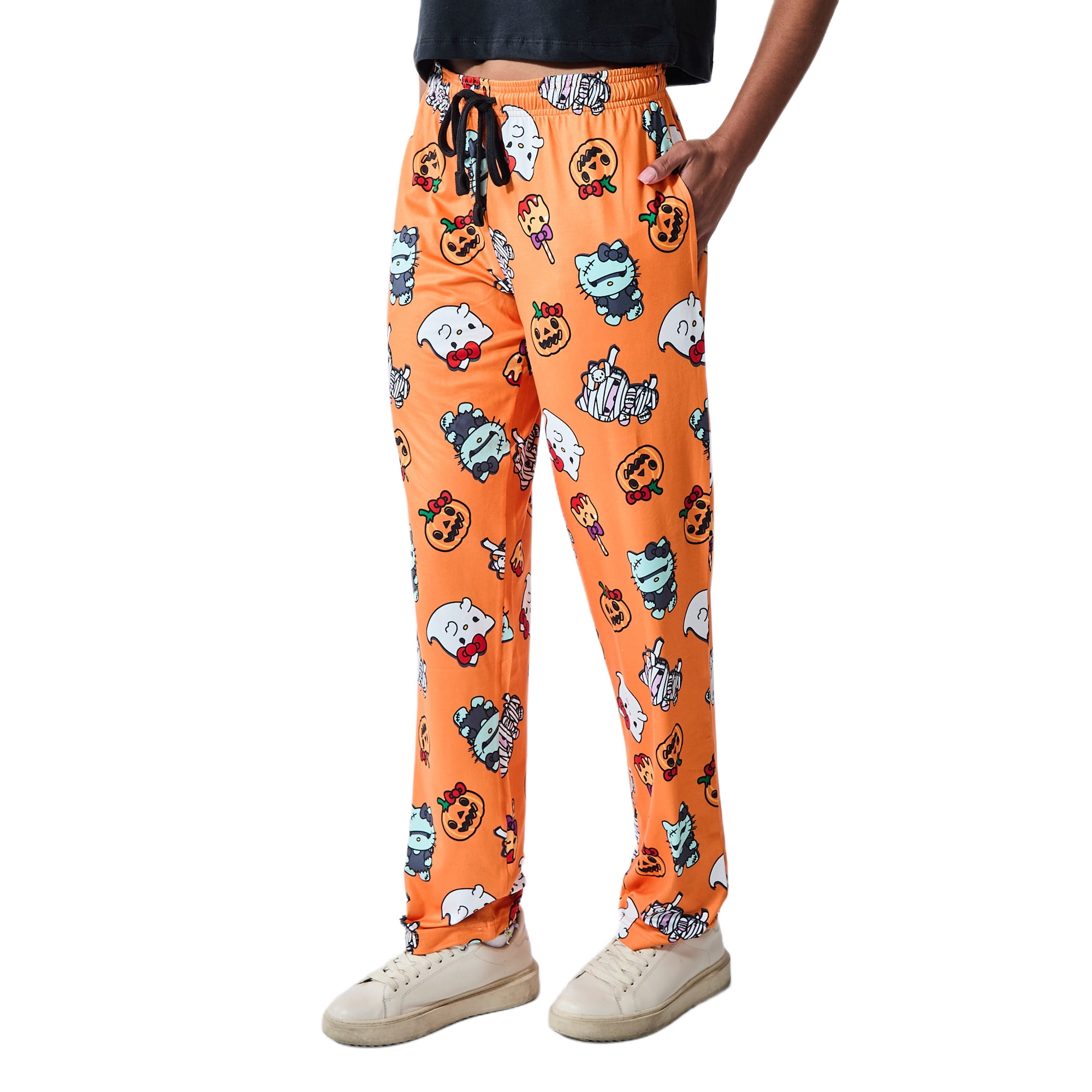Hello Kitty Halloween Costumes Women's Orange Sleep Pajama Pants-Medium