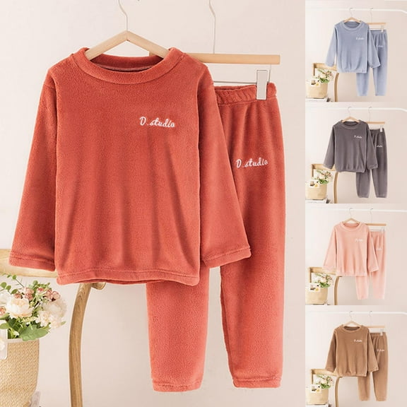 TAGOLD Kids Toddler Casual 2 Piece Outfits Set,Boys Girls Long Sleeve Winter Sets,Children's Flannel Sleepwear Set Long Pants Thickened Home Clothes Set,7 Years