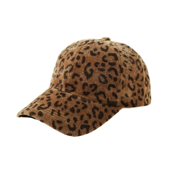 Yesbay Hook Loop Fasteners Baseball Cap Extended Brim Warm Leopard Print Plush Outdoor Hat for Fall Winter