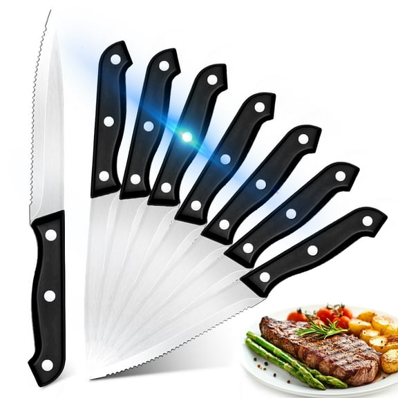 Steak Knives Set of 8 Serrated Dinner Knife Kitchen Tableware for Meat Chicken and Bread,Dishwasher Safe