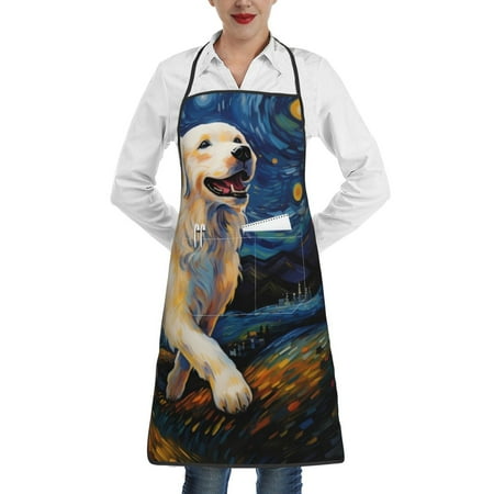 

Gaeub Vintage Starry Sky Labrador A Kitchen Cooking Aprons Adjustable Bib Apron Waterdrop and Oil Resistant Kitchen Chef Apron for Women Men