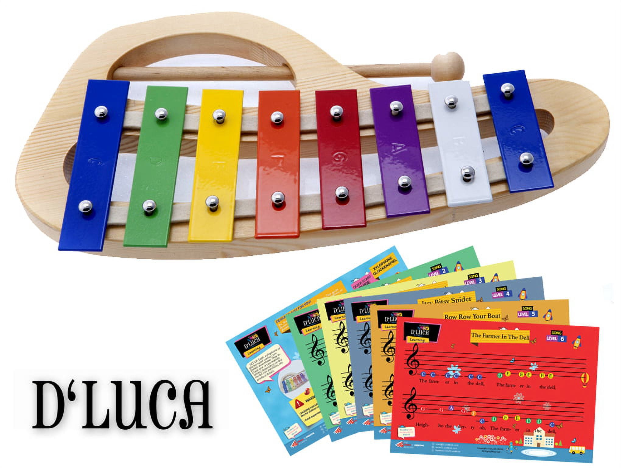 D'Luca 8 Notes Rainbow Xylophone Glockenspiels with Music Cards