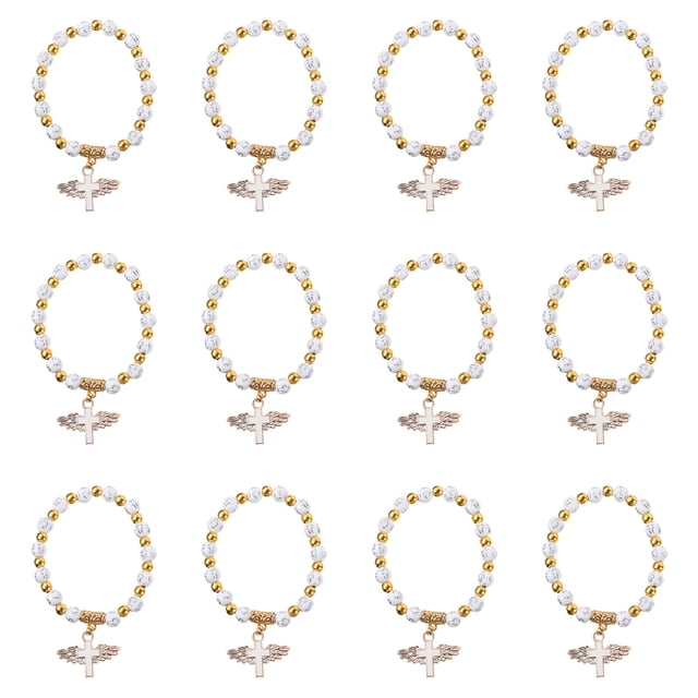 EeaseMX 12 pulseras de bautismo para niños, rosarios, crucifijos y cadenas de mano (blanco)