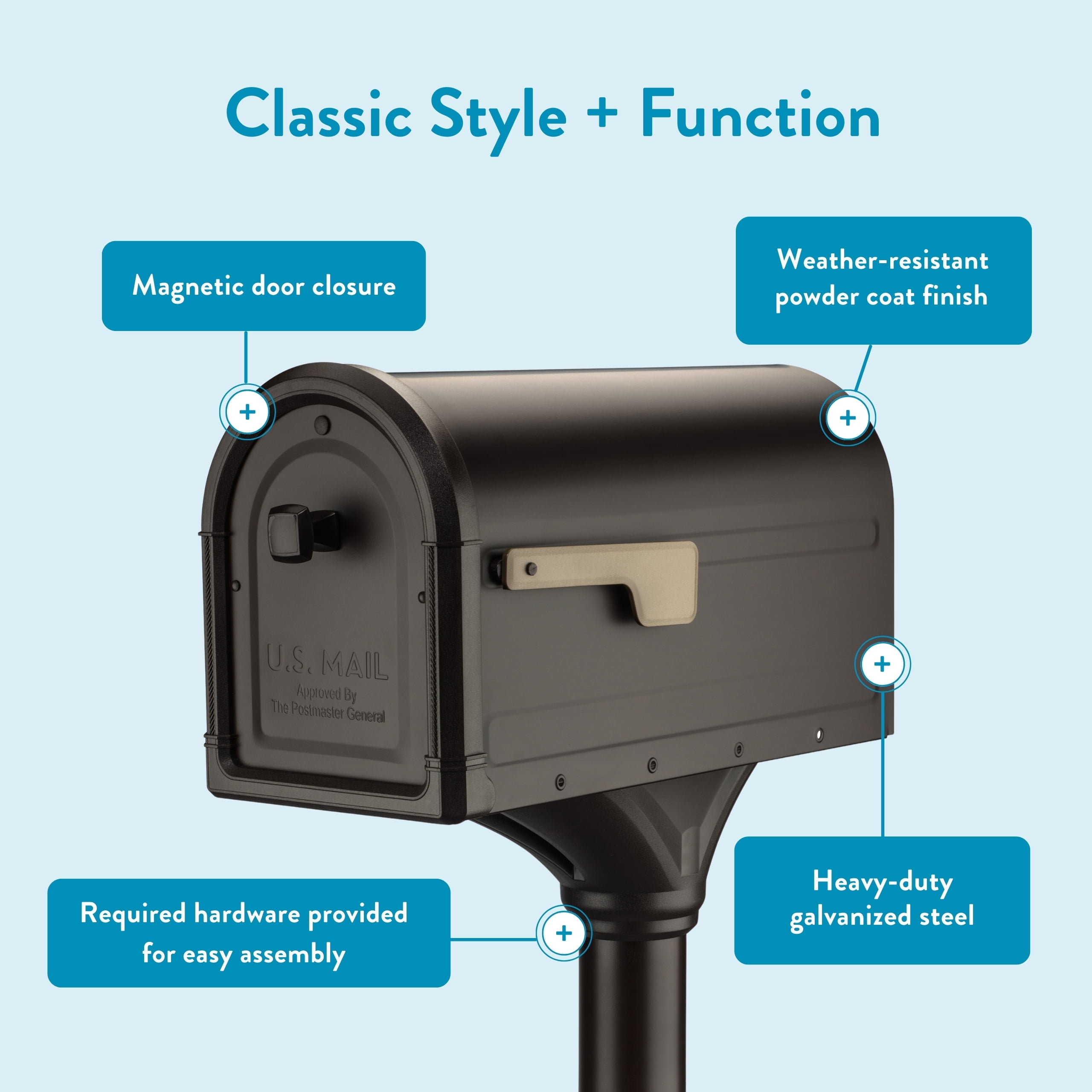 Architectural Mailboxes 7980RZ Roxbury Post Mount Mailbox & Premium Steel Combo - Rubbed Bronze - Large