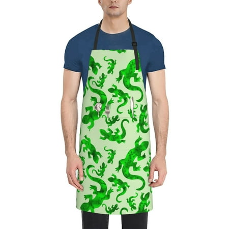 

Rateoe Green Lizard Aprons with Pocket Men Womens Aprons Waterproof Adjustable Cooking Aprons for Kitchen Gardening and Salon