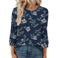 thumbnail image 4 of Womens Tops Fashion Printed T-Shirt 3/4 Sleeves Blouse Round Neck Casual Top Basic Tees For Women, 4 of 6