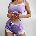 thumbnail image 4 of Womens Pajamas 2 Piece Sets for Women Dressy Ladies' Summer Lace Camisole Pajamas Shorts Two-Piece Set Casual Home Wear Purple L, 4 of 7