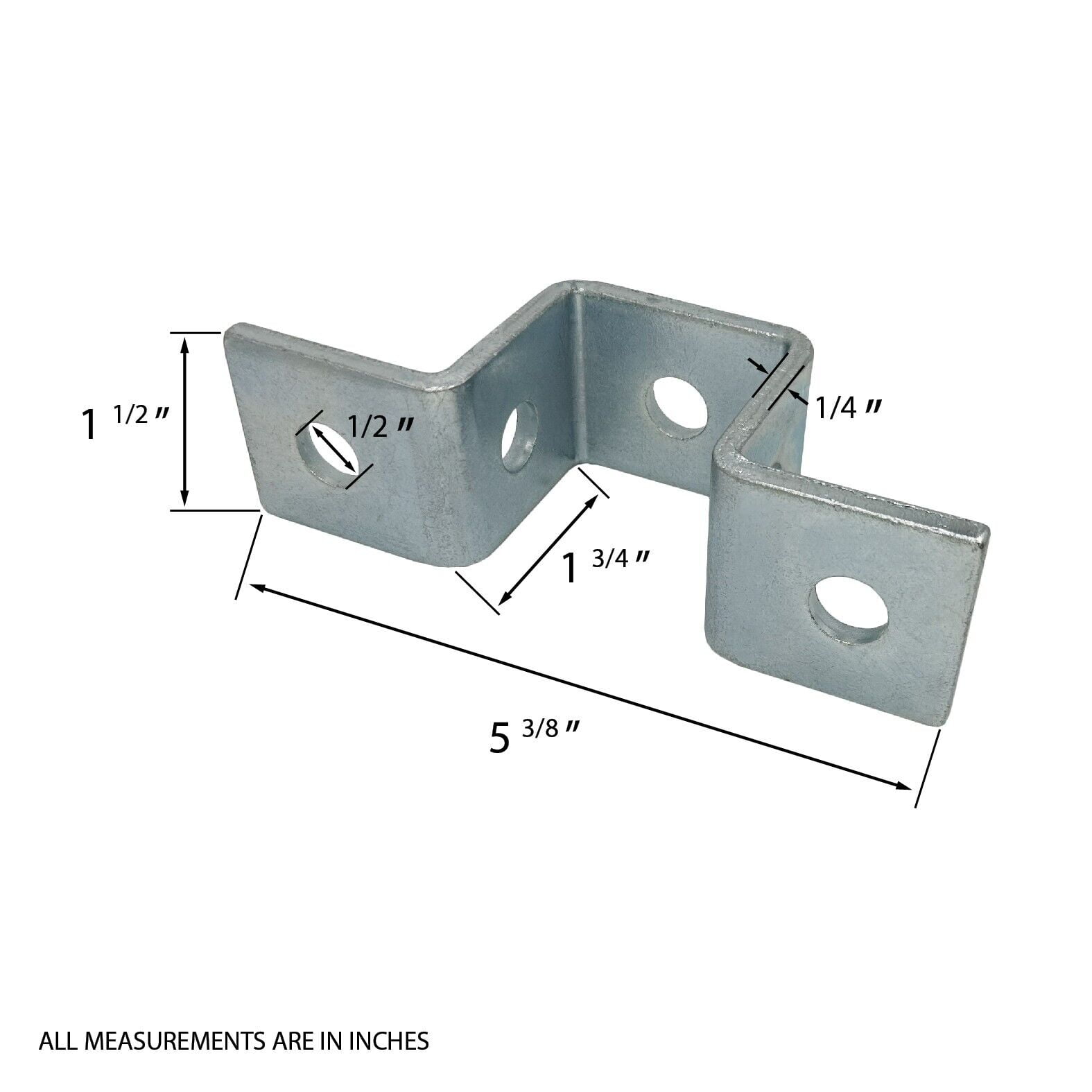 4 Pack - 5 Hole, U Shaped Connector Bracket for All 1-5/8" Strut Channel - Heavy Duty, Electro-Galvanized (4)