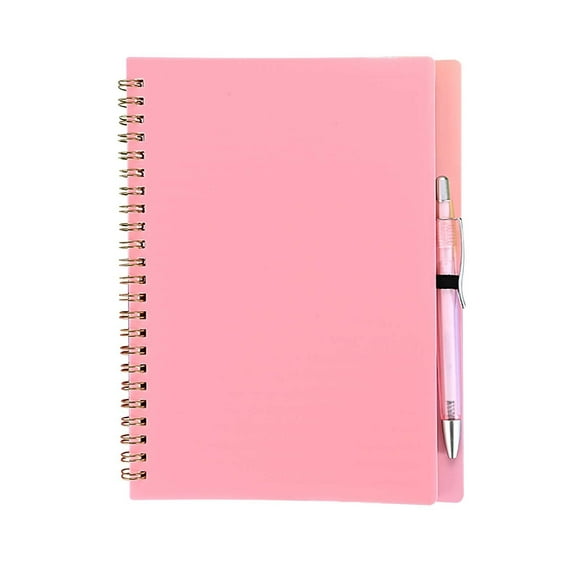 Libreta genérica con tapa impermeable, tamaño A5, para estudiantes, con bolígrafo, hojas sueltas de polipropileno, para tareas y útiles escolares. La encuadernación es firme y no se deshace