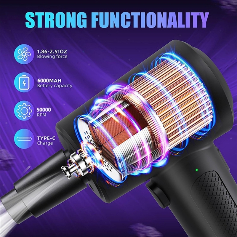 Compressed Air Duster 50000RPM Electric Air Duster 6000mAh Battery Cordless Dust