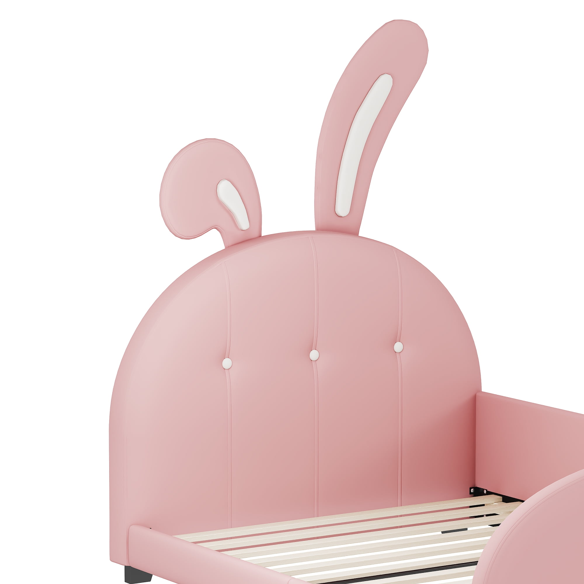 Jopath Twin size Upholstered Princess Bed, Rabbit-Shape Platform Bed with Headboard and Footboard for Toddler Kids Teens,Pink