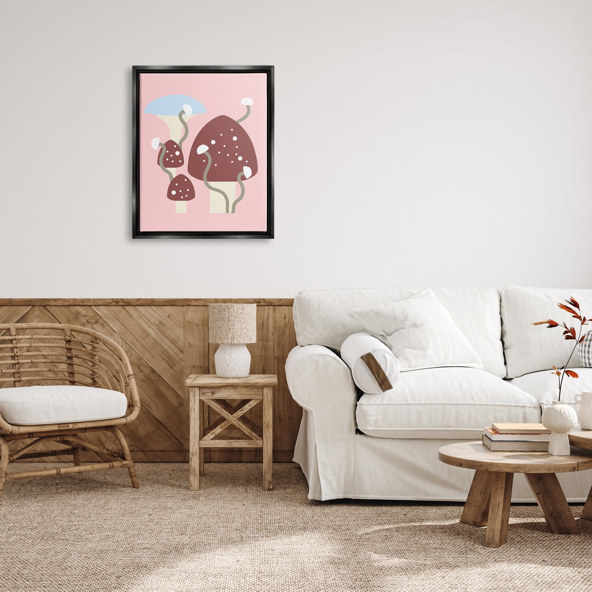 Stupell Industries Pop Mushrooms on Pink Botanical & Floral Painting Black Floater Framed Canvas Art Print Wall Art, 25 x 31