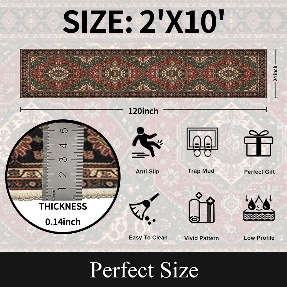 Runner Rugs for Hallway, 2x10 Washable Soft Non Slip Floor Rugs for Kitchen, Modern Mat for Living Room Bedroom Entryway Red & Green