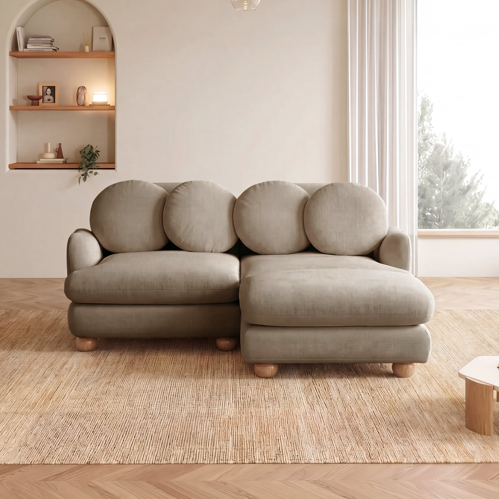 68" 3 Seater Chenille Loveseat Modular Sectional Sofa Couch with 4 Throw Pillows and Ottoman