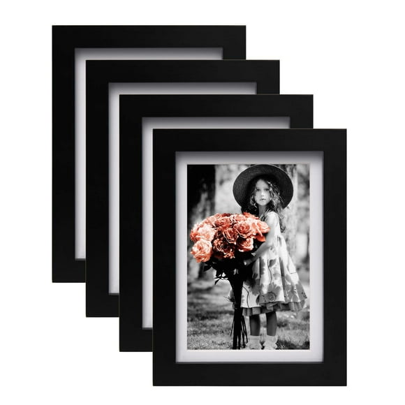 KINLINK 5x7 Picture Frames Black, Wood Frames with Acrylic Plexiglass for Pictures 4x6 With Mat or 5x7 Without Mat,Tabletop and Wall Mounting Display,Set of 4