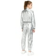thumbnail image 4 of Hansber Kids Boys Girls Shiny Metallic Long Sleeve Bomber Jacket with Pants Hip Hop Jazz Dance Outfit Silver 10, 4 of 7