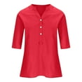 thumbnail image 3 of Dyfzdhu Linen Shirts for Women Loose Fit Button Shirt Top Stand Solid Color Sleeve Collar Casual T Shirt Summer Tops Red, 3 of 3