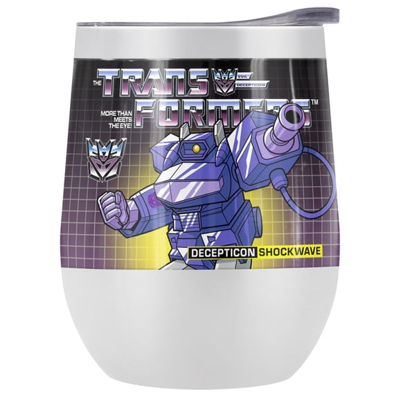 Transformers Official Shockwave 12 oz Stemless Tumbler, Stainless Steel Travel Cup|Lake Tumbler|Insulated with Leak Resistant Slide-Lock Lid