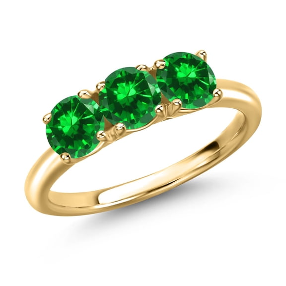 Gem Stone King 18K Yellow Gold Plated Silver Green Created Emerald Engagement Ring for Women | 2.52 Cttw | Round 5MM | Gemstone May Birthstone | Size 8
