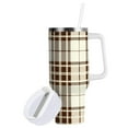 thumbnail image 2 of JSTEL Brown Grid Tartan Checkered 40 oz Tumbler Stainless Steel Water Bottle Vacuum Insulated Cup with Straw Lid & Handle For Travel Car Cup Holder, 2 of 8