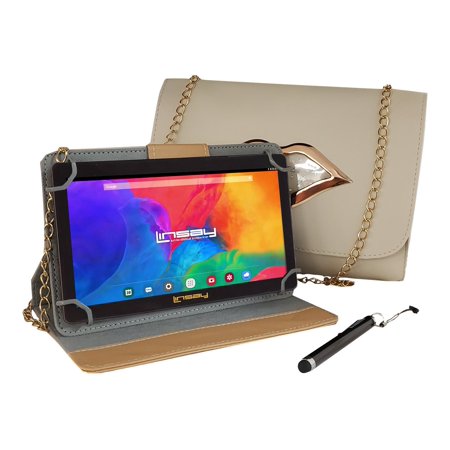 UPC: 0602573165942 | LINSAY 7  Quad Core 2GB RAM 32GB Storage Android 12 Tablet with Cream Protective PU leather Case  Fashion Kiss Handbag and Pen Stylus